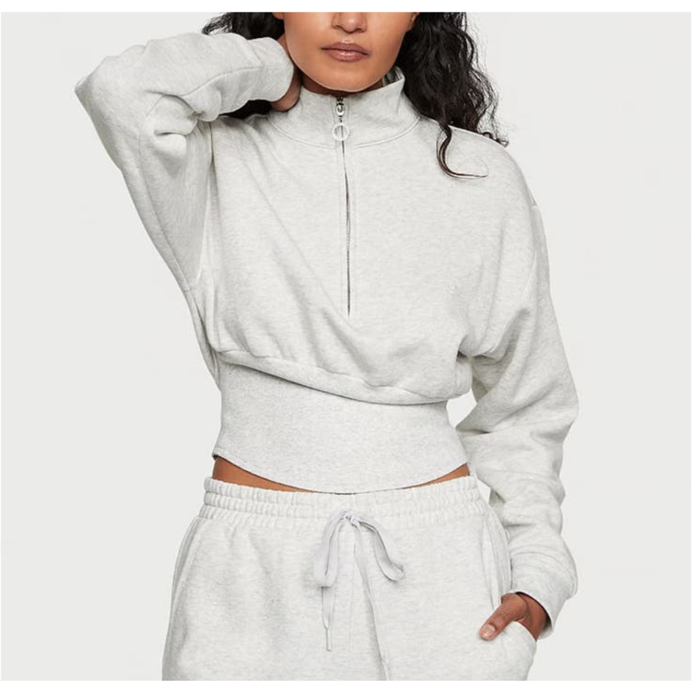 Victoria's Secret Cotton Fleece Corset Half Zip Mock Neck Pullover Womens Medium